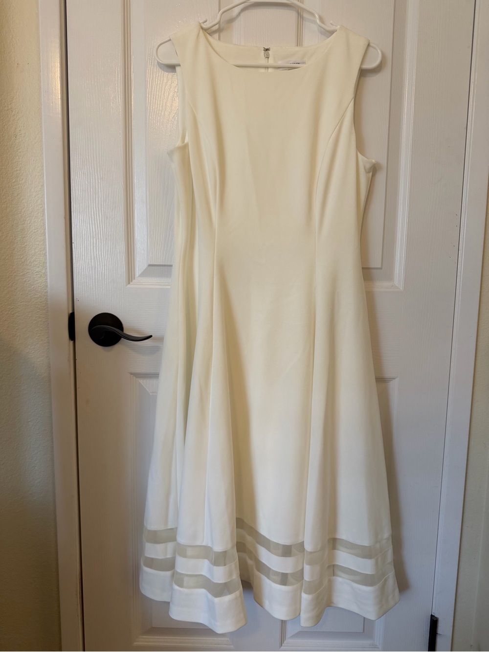 Calvin Klein Cream Sleeveless A-Line Dress with Sheer Hem Stripes